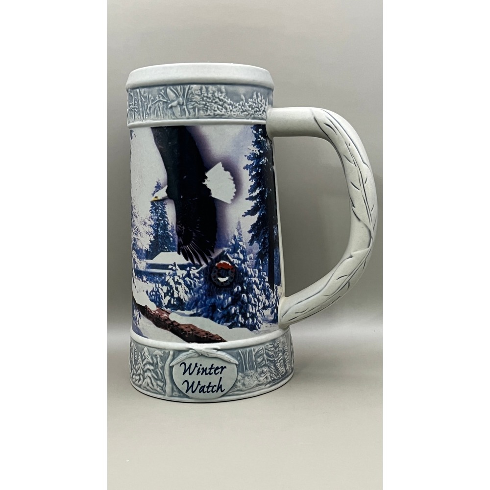 Vtg Miller Brewing 2000 Holiday‎ Stein Winter Watch Bald Eagle Ceramic Beer Mug